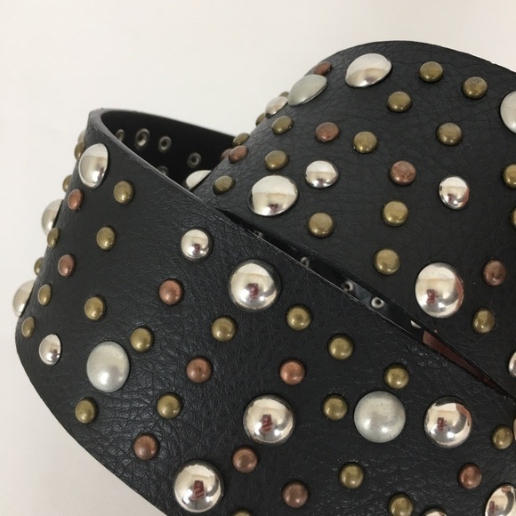 Buckle Wide Studded Statement Belt Black Faux Leather Women’s Size Large main image 9